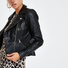 River Island Black Leather Quilted Biker Jacket Coats Jackets Women Best Leather Jackets Winter Coats Women