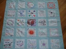 Having the baby's name on the quilt sends the message that the gift was chosen to be a perfect match. Each Guest Signs Or Decorates A Square To Be Turned Into A Quilt For Baby Quilts Baby Shower Messages Baby Shower
