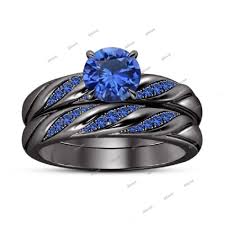 Black And Blue Wedding Ring Set New Black Gold Finish 925 Silver Blue Sapphire Engagement Ring Wedding Ring Set Affoin8 Weddi Bridal Ring Set Sapphire Bridal Set Black Gold Engagement Rings