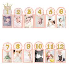Toyxe 40576 My First Year Pink Glitter Baby Photo Frame Monthly Banner With String For Baby Picture Kids Thickened Kraft Card Paper 1st Birthday Bunting Baby Photo Banner Amazon In