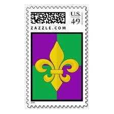 Mardi Gras Gold Fleur De Lis On Green And Purple Envelope Stamp Masquerade Invitations Masquerade Party Invitations