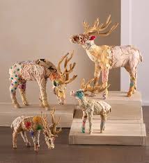 Top treasures 3 piece reindeer family lighted deer set 210 lights 52 buck 44 doe 28 fawn large deer family for indoor or outdoor christmas decorations yard art (white) 4.0 out of 5 stars 98 $289.99 $ 289. Upcycled Kantha Deer Standing Stag X Large Vivaterra Reindeer Sculpture Holiday Decor Christmas Vintage Sari Fabric