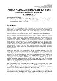 Pdf Pedoman Praktis Analisis Data Penelitian Dengan Regresi Linier Sederhana Korelasi Parsial Uji T Dan Determinasi Menggunakan Alat Spss