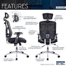 Techni Mobili High Back Executive Mesh Office Chair With Arms Lumbar Support And Chrome Base