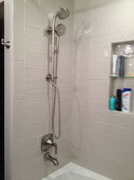 Kohler Hydrorail S With Awaken Head And Hand Shower And Rubicon Fixtures Ceramic Subway Tile Marazzi Middleton Squ Kohler Shower Shower Panels Shower Systems