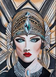 Art Deco Goddess Watercolor Painting