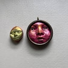 Large Ceramic Clay Face Cab Cabochon Doll Parts Pendant Pottery Woman  Handmade Green Blue Mask Woman Mask Doll Parts Head Goddess Yellow