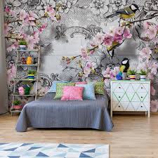 Transform your home, office or business decor and create totally unique interiors with incredible feature walls using our bespoke mural wallpaper. Birds And Cherry Blossom Flowers Vintage Design Photo Wallpaper Mural 3442ve