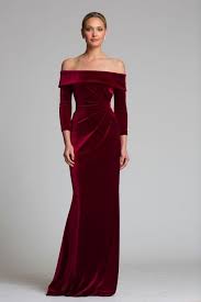 Off The Shoulder Stretch Velvet Portrait Collar Column Gown In 2020 Velvet Dress Long Groom Dress Mother Of Groom Dresses
