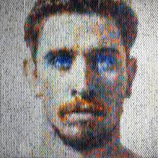 peter combe creates complex optical illusions with layered paint chip  portraits