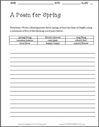 A Poem For Spring Poetry Writing Worksheet Free To Print Pdf File Grades 4 8 Spring Poetry Writing Rhyming Poems Writing Worksheets