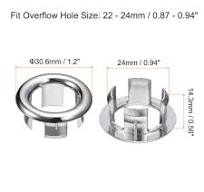2Pcs 24mm Sink Trim Overflow Cover Ring Hole Insert in Round Caps, Silver