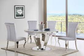 Conical and elegant brass base. Round Grey Marble Dining Table And 4 Velvet Chairs Homegenies