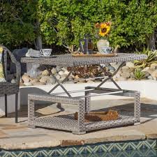 Lanie Outdoor Wicker Aluminum Framed Height Adjustable Coffee Table Adjustable Coffee Table Adjustable Height Coffee Table Outdoor Wicker