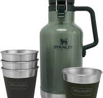 STANLEY Classic Outdoor Growler Geschenk-Set, 60 oz Bierzüchter mit 4  Metallgläsern, Edelstahl vakuumisoliert Bierbehälter-Kit