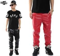 Black And Red Joggers Mens Hip Hop Men Leather Pants Leather Swetpantsfaux Leather Jogging Pants Black Red Jogger Big Size 28 Leather Jogging Pants Mens Leather Pants Red Leather Pants