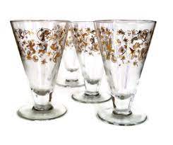 Vintage Barware Footed Cone Shape Cocktail Glasses With Gold 50 S Theme Designs Set Of 5 Retro Bar Mid Century Home Decor Vintage Barware Cocktail Glasses Vintage Drinking Glasses