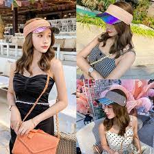Women Summer Empty Top Straw Baseball Cap Hologram Transparent Panel Uv Protection Adjustable Beach Sun Visor Hat Sun Visor Hat Visor Hats Hats