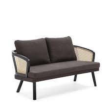 Maforob outdoor patio furniture set rattan sectional sofa couch pe wicker adjustable chaise lounge with tempered glass tea table and removable cushions, beige. Sofa 75x150x86 Wood Black Fabric Rattan Natural