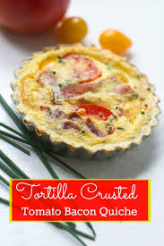 Tortilla Crusted Tomato Bacon Cheddar Quiche Recipe Bacon Tomato Quiche Bacon Cheddar