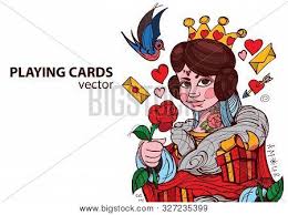 Queen of hearts with white rabbit drawing bicycle playing cards. Queen Hearts Playing Vector Photo Free Trial Bigstock
