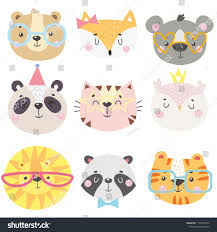 Set Of Cute Animals Face In Funny Glasses And With Decorative Elements Vector Illustration Cute Animals Animal Faces Animals For Kids