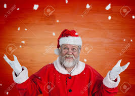 Cheerful Santa Claus Standing In Fake Snowfall Stock Photo, Picture And  Royalty Free Image. Image 66773182.