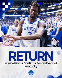BREAKING: Kam Williams will officially return to Kentucky for his junior  season! The 6-foot-8 wing averaged 6.0 points per game for the Wildcats  last season, shooting 44.9% from the field. #BBN, how