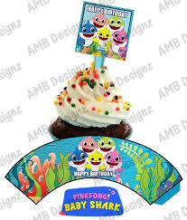 2nd Birthday Baby Shark Cake Topper Printable Free Baby Shark Cupcake Toppers Cupcake Wrapper Shark Cupcakes Cupcake Wraps Cupcake Wrappers