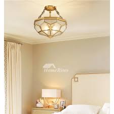 Solid Brass Carved Antique Ceiling Lights Golden Flush Mount Chandelier Unique Kids Room Glass Light Cover