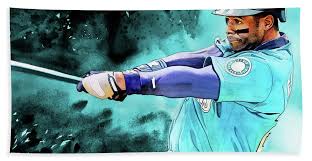 Ken griffey jr, centerfielder for the seattle mariners at bat during the major league baseball american league east game against the new york yankees. Ken Griffey Jr Seattle Mariners By Michael Pattison Beach Sheet For Sale By Michael Pattison