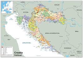 Una mappa o cartina fisica si concentra sulla geografia dell'area e spesso ha un rilievo ombreggiato per mostrare le montagne e le valli. Croazia Mappa