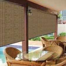 Outdoor shades & blinds can transform your patio and porch with benefits from energy savings and sun protection to privacy. Coolaroo Walnut Cordless Light Filtering Fade Resistant Fabric Exterior Roller Shade 120 In W X 96 In L 460082 The Home Depot Exterior Roller Shade Outdoor Shade Patio Sun Shades