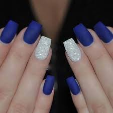 Acrylic Black And Blue Nail Designs Navy Blue Silver Nails Nail Designs Nails