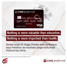 Cimb credit cards have always low interests rates and are preferable for: Cimb Niaga On Twitter Eksklusif Untuk Nasabah Cimb Preferred Nikmati Cicilan 0 Hingga 24 Bulan Untuk Pembayaran Biaya Pendidikan Dan Kesehatan Dengan Kartu Kredit Preferred Visa Infinite Info Lebih Lanjut Hubungi Relationship