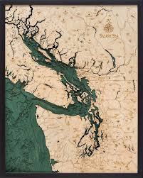 Salish Sea 3 D Nautical Wood Chart 24 5 X 31