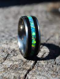 Wood Opal Inlay Ring Titanium Opal Rings Engagement Rings Titanium Wood Ring Wood Wedd Engagement Rings Opal Opal Wedding Rings Wooden Rings Engagement