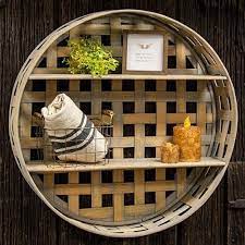 Basket Weave Two Level Round Wall Shelf Baskets On Wall Round Wall Shelves Basket Wall Decor