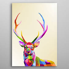 Colorful Deer On Pop Art Metal Poster Print Peri Priatna Displate Colorful Animal Paintings Pop Art Animals Pop Art