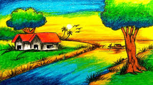 Easy sunset drawing with swans,step by step tutorial easy for beginner. Easy Sunset Easy Oil Pastel Scenery Drawing Novocom Top