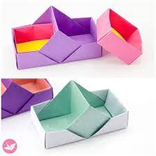 Two Sectioned Origami Tray Box Tutorial Paper Kawaii Useful Origami Origami Easy Origami Instructions