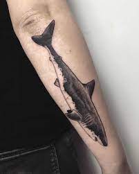 Great white shark tattoo design. Shark On A Forearm By Tattooist Spence Zz Tattoo Inked On The Right Forearm Shark Tattoos Tattoos Bug Tattoo