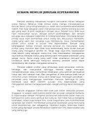 Esai merupakan ekspresi dan opini seseorang tentang suatu hal oleh karena itu esai berbeda dengan artikel ilmiah atau opini yang bersifat laporan factual. Essay Kenapa Memilih Jurusan Keperawatan