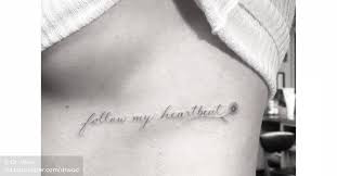 March 11, 2021 by haley lyndes. Fine Line Lettering Tattoo Saying Follow My Heartbeat