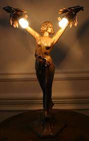 Art deco was an international design and art movement in the 1920s and '30s. Art Nouveau Spelter Figure Lamp Lady Lamp Bronze 20th Century Decorative Arts Lorenzl Bronze Art Nouveau Lighting Art Nouveau Lamps Art Deco Lighting