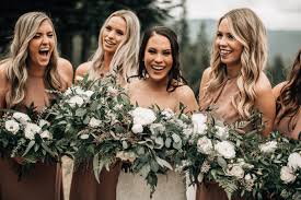 Taupe Bridesmaid Dresses Heavy Greenery Wedding Bouquet Minimalist Wedding Flowers Mountain Taupe Bridesmaid Dresses Greenery Wedding Bouquet Taupe Bridesmaid
