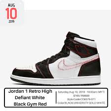 Jordan 1 Retro High Defiant White Black Gym Red Pin By Nasreqzaqim Couture On App With Images Jordan 1 Retro High High Top Sneakers Top Sneakers