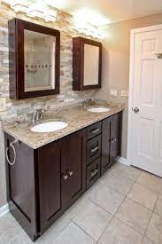 Add a whimsical wallpaper, and you can change the whole look in one swoop. 53 Stunning Vintage Mid Century Living Room Decor Ideas Backsplash With Dark Cabinets Dark Wood Bathroom Bathroom Wall Cabinets
