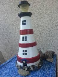 Terra Cotta Pot Lighthouse With Rocks And Water Fabric Garden Decoration Solar Light Yard Art Clay Clay Pot Crafts Terracotta Pots Clay Pot Lighthouse