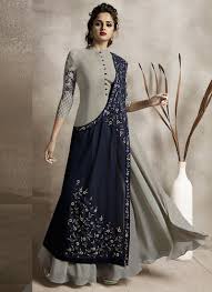 Embroidered Grey Georgette Party Wear Gown In 2020 Western Dresses Party Wear Dresses Western Dresses For Women